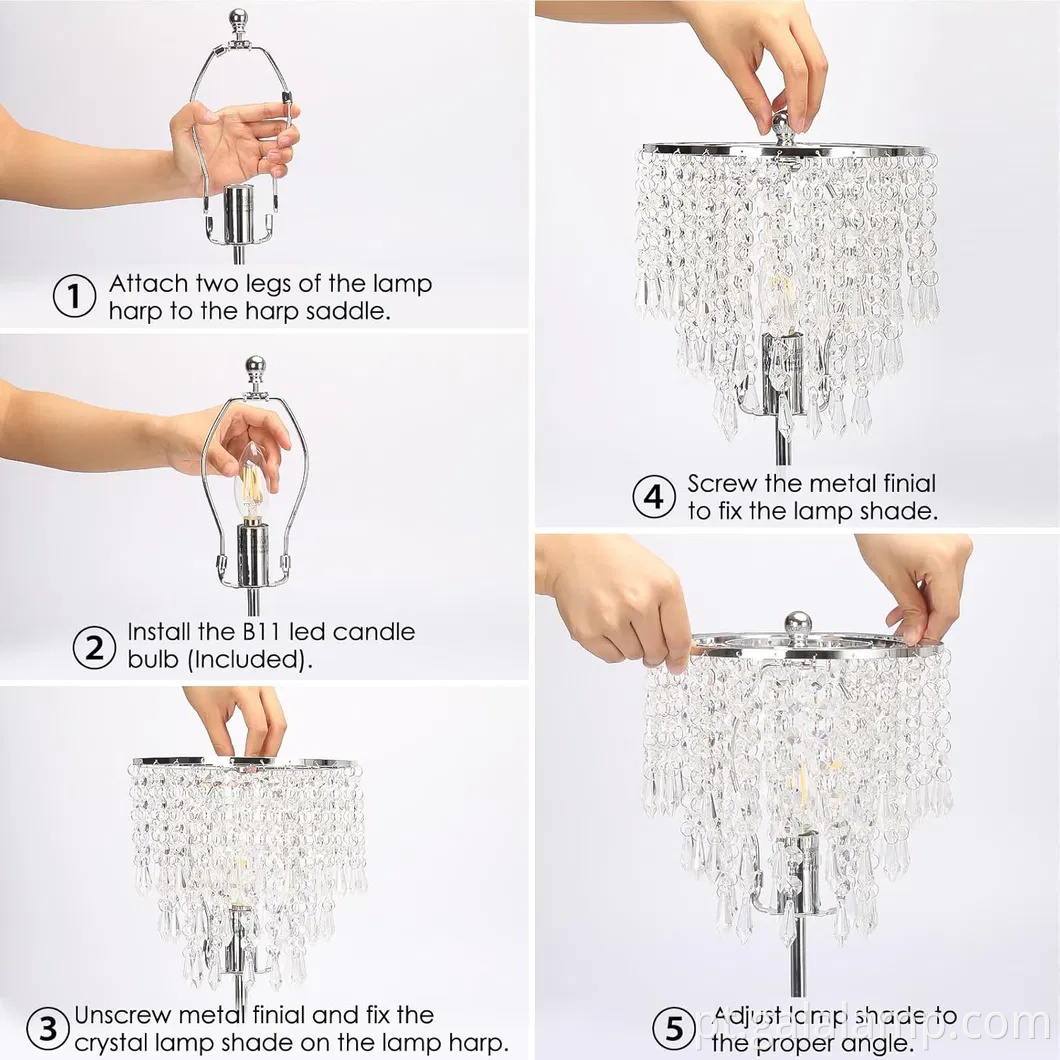 Luminária de mesa de cristal de controle de toque elegante com portas de carregamento USB